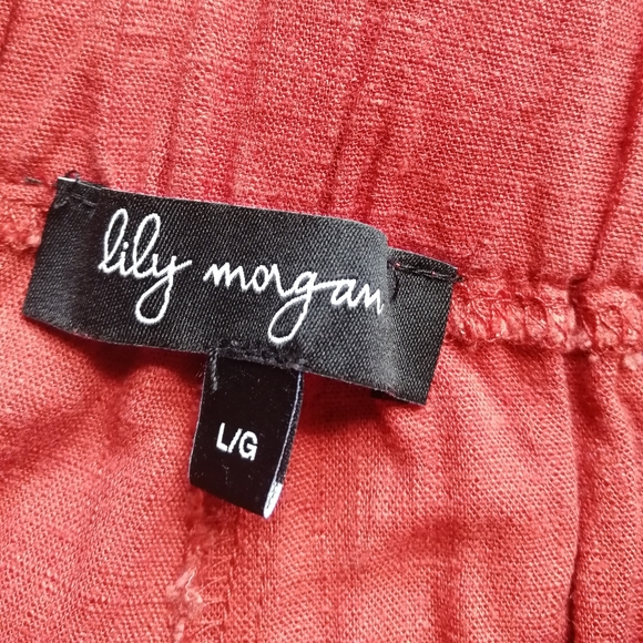 LILY MORGAN Rust Red Wide Leg Trousers Tortoise Shell Belt Linen Blend Large - Picture 3 of 10
